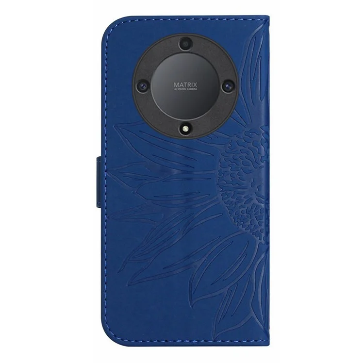 For Honor Magic5 Lite 5G / X9a 5G HT04 Leather Phone Case Sunflower Imprinted Stand Wallet Cell Phone Cover - Sapphire