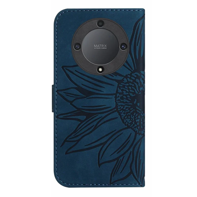 For Honor Magic5 Lite 5G / X9a 5G HT04 Leather Phone Case Sunflower Imprinted Stand Wallet Cell Phone Cover - Dark Blue