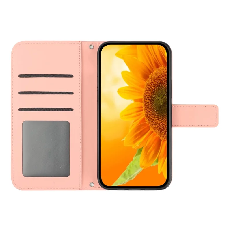 For Honor Magic5 Lite 5G / X9a 5G HT04 Leather Phone Case Sunflower Imprinted Stand Wallet Cell Phone Cover - Light Pink
