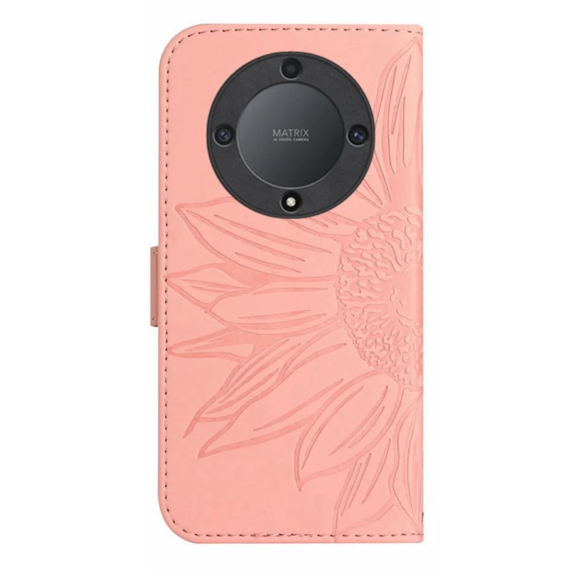 For Honor Magic5 Lite 5G / X9a 5G HT04 Leather Phone Case Sunflower Imprinted Stand Wallet Cell Phone Cover - Light Pink