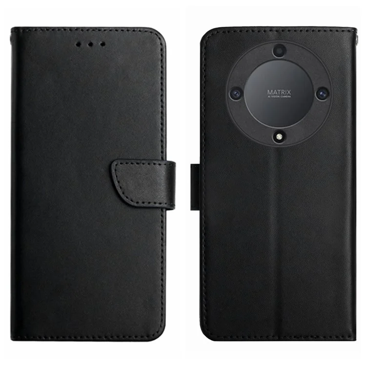 HT02 Para Honor Magic5 Lite 5G / X9a 5G Genuine Leather Phone Case Wallet Stand Cell Phone Case - Preto