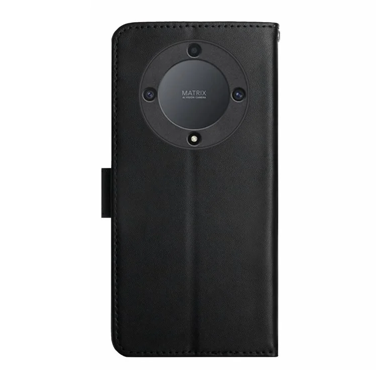 HT02 Para Honor Magic5 Lite 5G / X9a 5G Genuine Leather Phone Case Wallet Stand Cell Phone Case - Preto