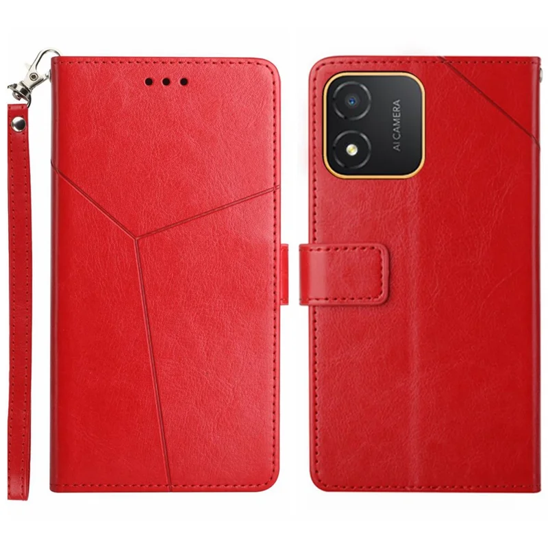 HT01 PU Leather Phone Case for Honor X5 4G , Y-shaped Line Imprinted Flip Stand Wallet Cover - Red