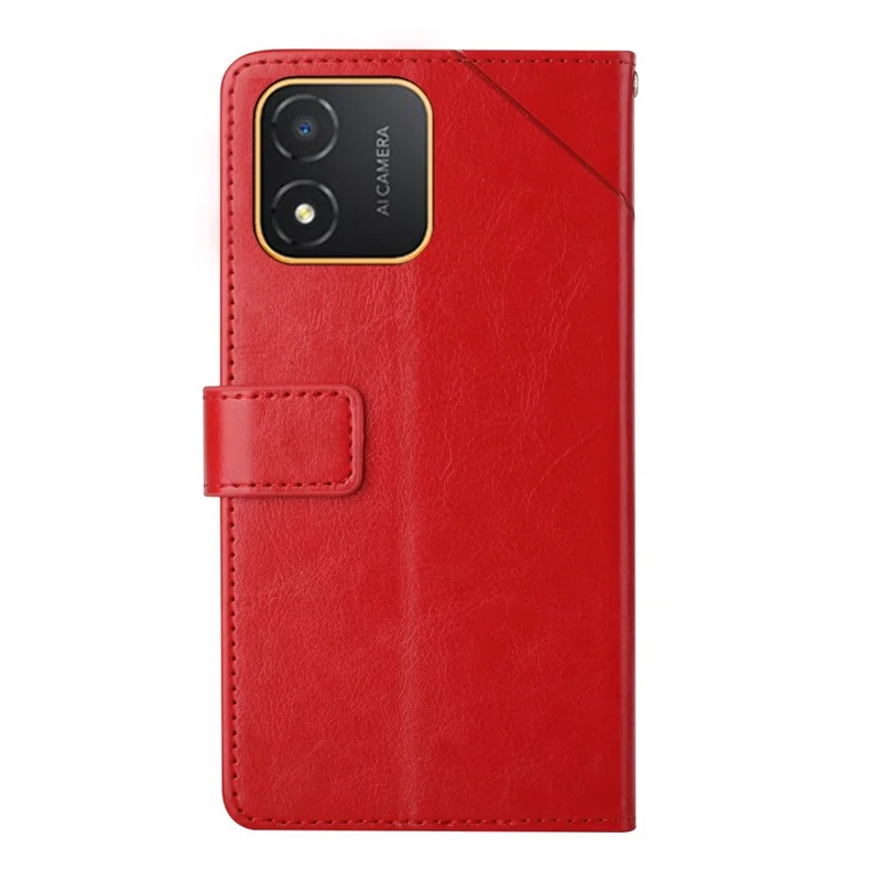 HT01 PU Leather Phone Case for Honor X5 4G , Y-shaped Line Imprinted Flip Stand Wallet Cover - Red