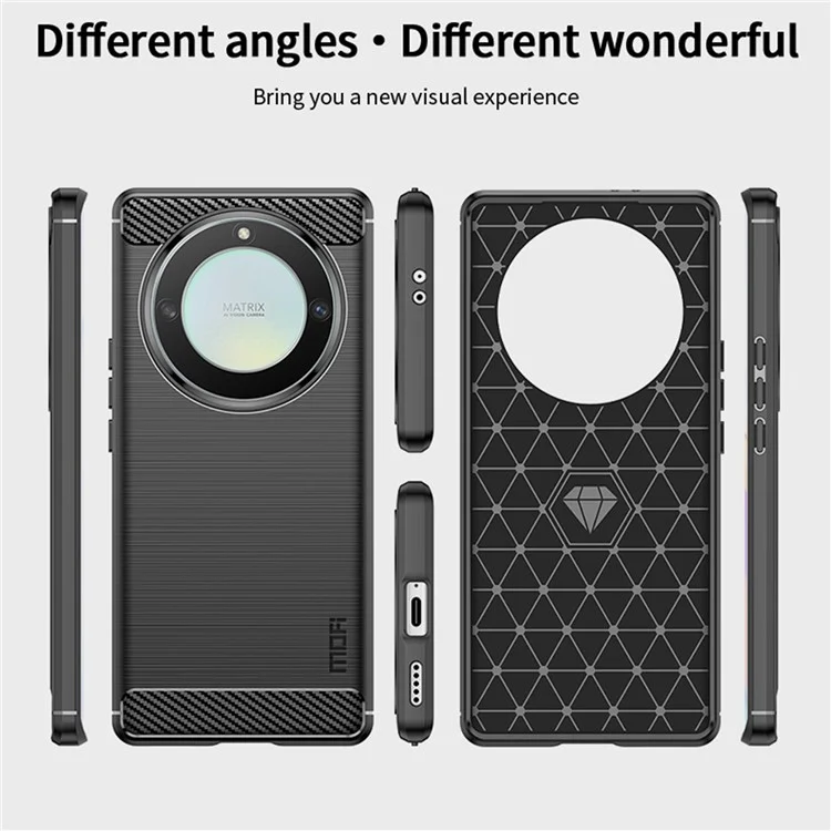 MOFI JK TPU Series-1 For Honor X9a 5G / X40 5G / Magic5 Lite 5G Phone Case Carbon Fiber Brushed Soft TPU Cover - Black
