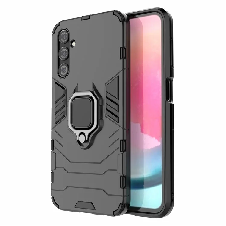Phone Case for Samsung Galaxy A24 4G (162.1 x 77.6 x 8.3mm) , Ring Holder Kickstand Shockproof Cover TPU+PC Shell - Black