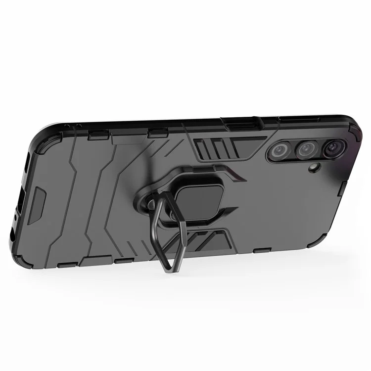 Phone Case for Samsung Galaxy A24 4G (162.1 x 77.6 x 8.3mm) , Ring Holder Kickstand Shockproof Cover TPU+PC Shell - Black
