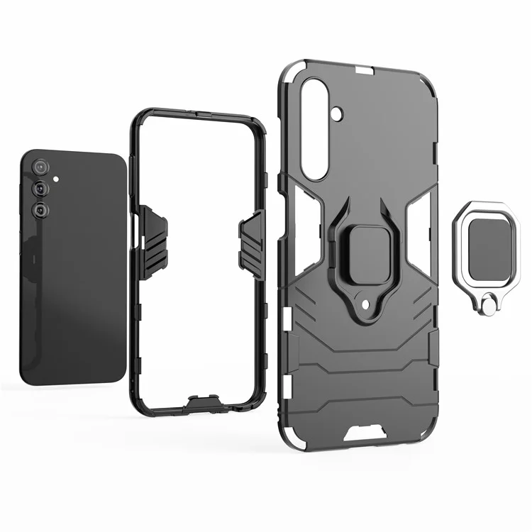 Phone Case for Samsung Galaxy A24 4G (162.1 x 77.6 x 8.3mm) , Ring Holder Kickstand Shockproof Cover TPU+PC Shell - Black