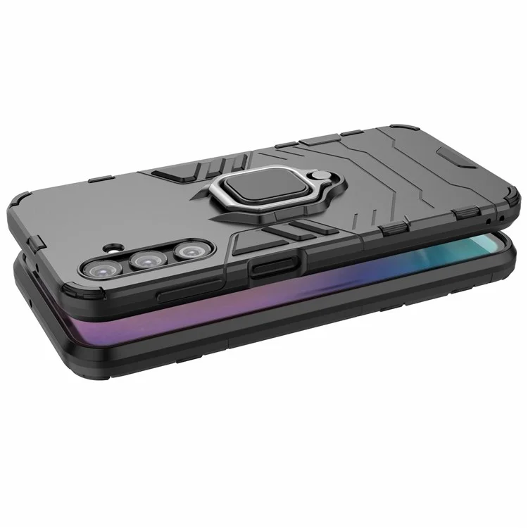 Phone Case for Samsung Galaxy A24 4G (162.1 x 77.6 x 8.3mm) , Ring Holder Kickstand Shockproof Cover TPU+PC Shell - Black