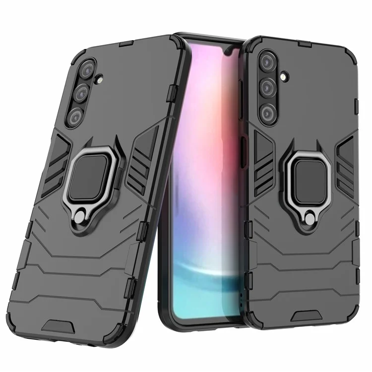 Phone Case for Samsung Galaxy A24 4G (162.1 x 77.6 x 8.3mm) , Ring Holder Kickstand Shockproof Cover TPU+PC Shell - Black