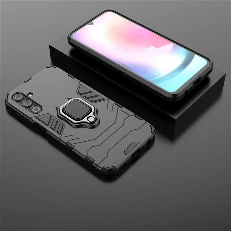 Phone Case for Samsung Galaxy A24 4G (162.1 x 77.6 x 8.3mm) , Ring Holder Kickstand Shockproof Cover TPU+PC Shell - Black