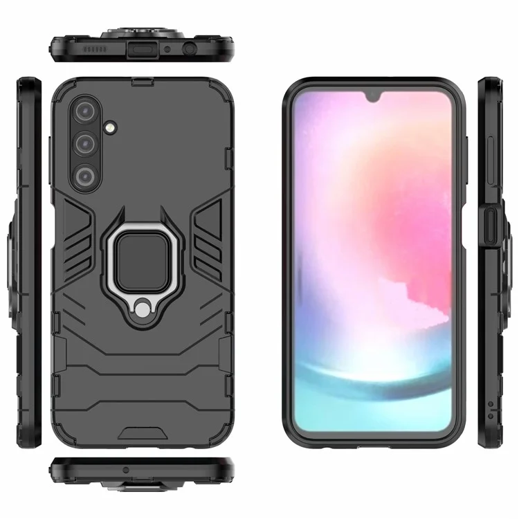 Phone Case for Samsung Galaxy A24 4G (162.1 x 77.6 x 8.3mm) , Ring Holder Kickstand Shockproof Cover TPU+PC Shell - Black