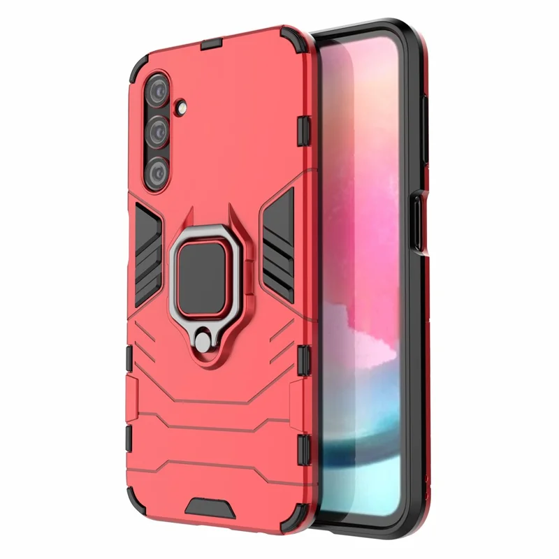 Phone Case for Samsung Galaxy A24 4G (162.1 x 77.6 x 8.3mm) , Ring Holder Kickstand Shockproof Cover TPU+PC Shell - Red