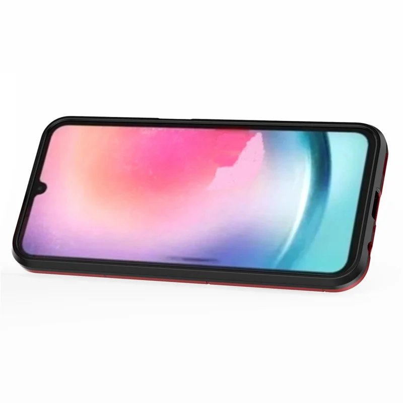 Phone Case for Samsung Galaxy A24 4G (162.1 x 77.6 x 8.3mm) , Ring Holder Kickstand Shockproof Cover TPU+PC Shell - Red