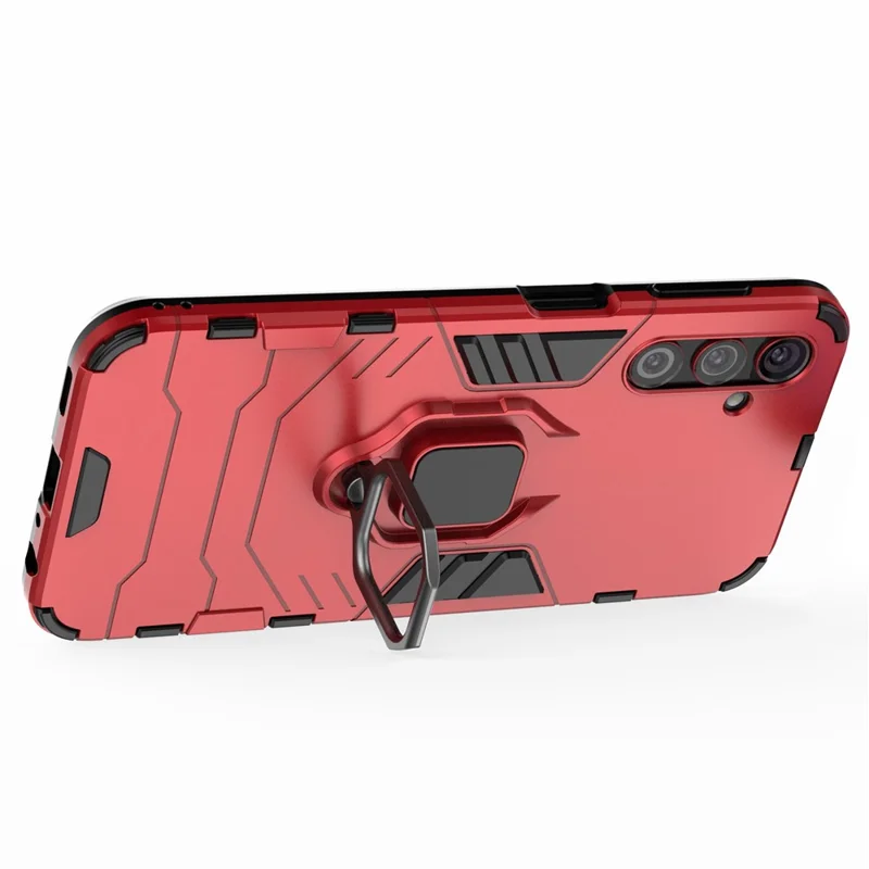 Phone Case for Samsung Galaxy A24 4G (162.1 x 77.6 x 8.3mm) , Ring Holder Kickstand Shockproof Cover TPU+PC Shell - Red