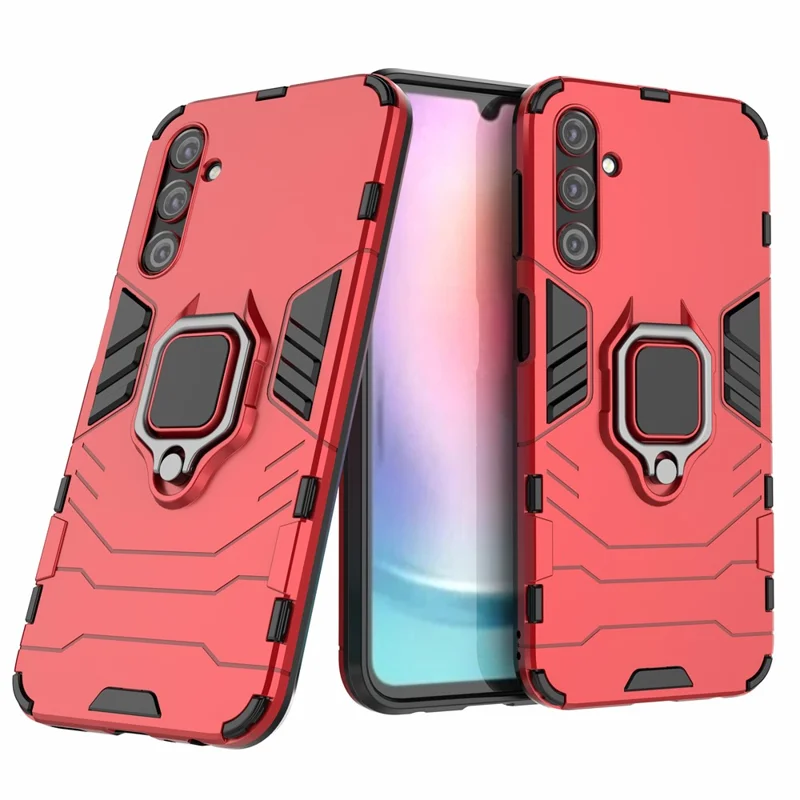 Phone Case for Samsung Galaxy A24 4G (162.1 x 77.6 x 8.3mm) , Ring Holder Kickstand Shockproof Cover TPU+PC Shell - Red