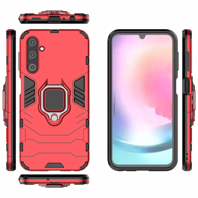 Phone Case for Samsung Galaxy A24 4G (162.1 x 77.6 x 8.3mm) , Ring Holder Kickstand Shockproof Cover TPU+PC Shell - Red