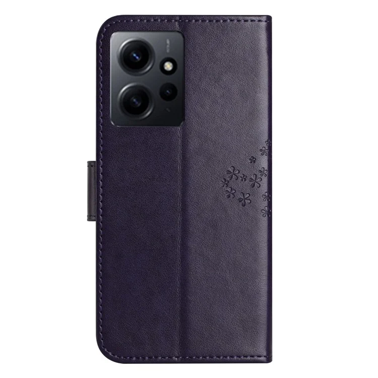 Para Xiaomi Redmi Note 12 4G Owl Tree Imprinted Pattern Phone Wallet Case PU Leather Stand Phone Cover - Dark Purple