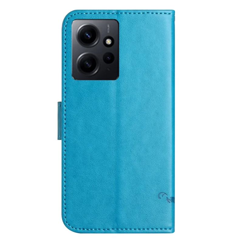 Para Xiaomi Redmi Note 12 4G Leather Phone Case Imprinted Butterfly Flower Magnetic Holder Flip Stand Wallet Cover - Azul