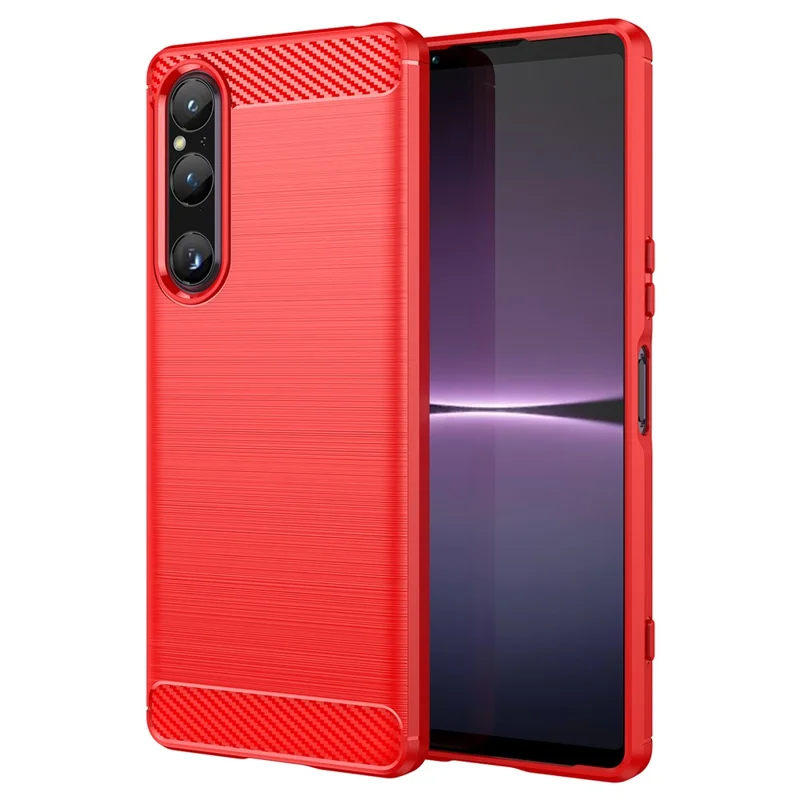 For Sony Xperia 1 V Brushed Phone Case Carbon Fiber Texture Phone Shell Mobile Phone Cover - Red