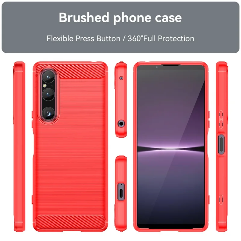 For Sony Xperia 1 V Brushed Phone Case Carbon Fiber Texture Phone Shell Mobile Phone Cover - Red