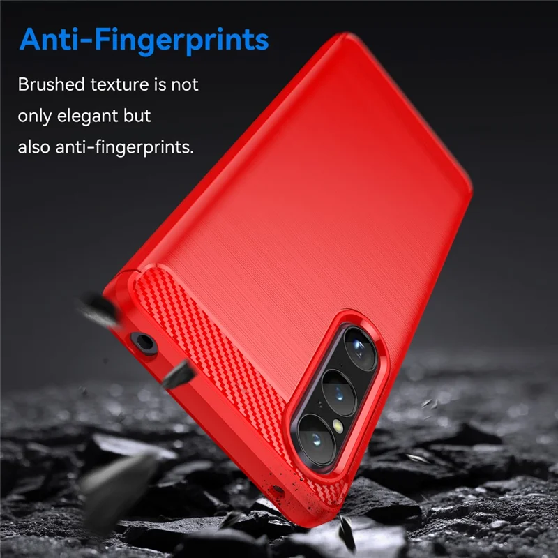 For Sony Xperia 1 V Brushed Phone Case Carbon Fiber Texture Phone Shell Mobile Phone Cover - Red