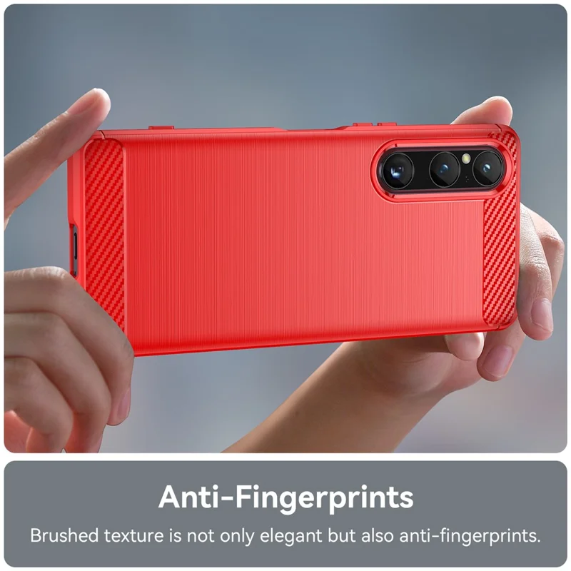 For Sony Xperia 1 V Brushed Phone Case Carbon Fiber Texture Phone Shell Mobile Phone Cover - Red