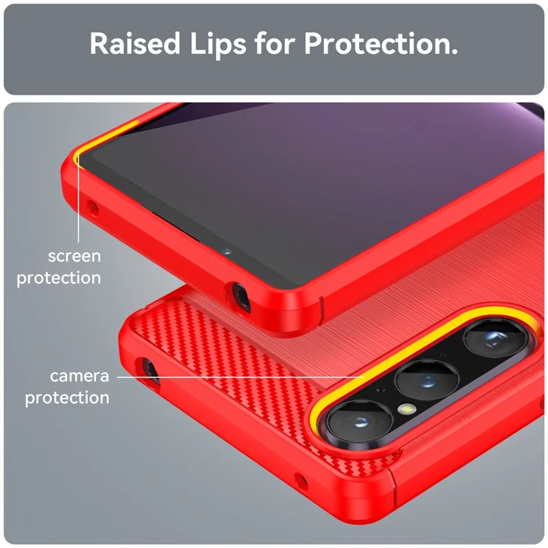 For Sony Xperia 1 V Brushed Phone Case Carbon Fiber Texture Phone Shell Mobile Phone Cover - Red