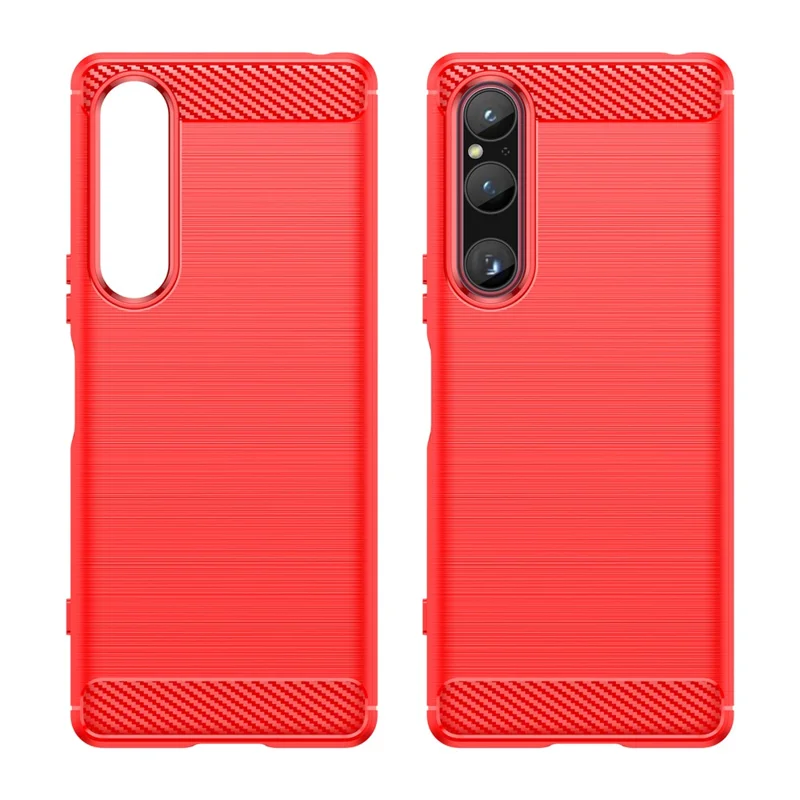 For Sony Xperia 1 V Brushed Phone Case Carbon Fiber Texture Phone Shell Mobile Phone Cover - Red