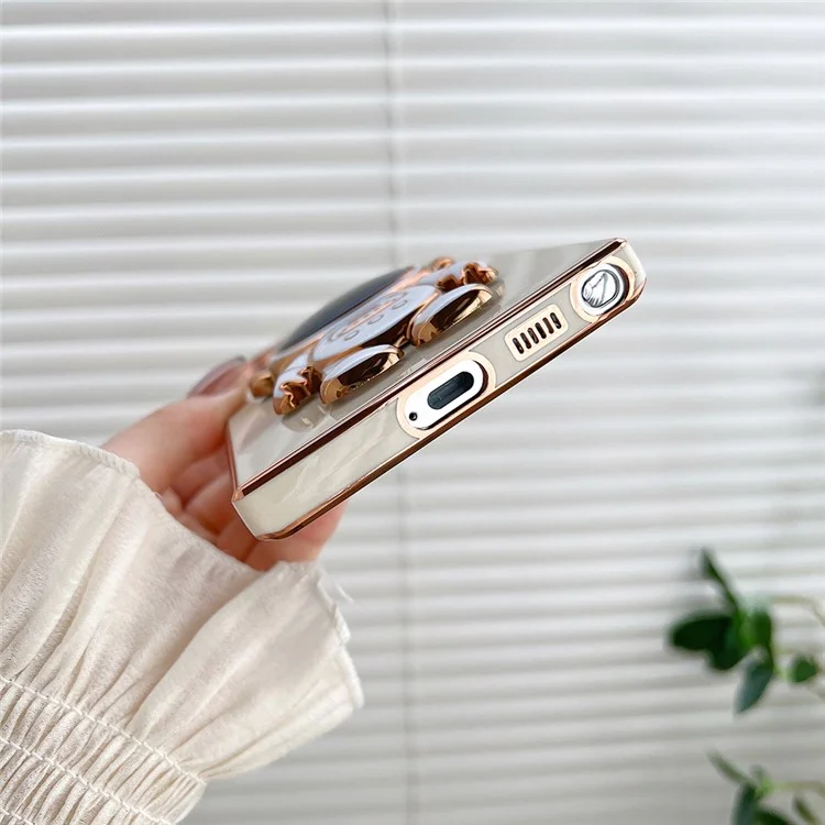 Для Samsung Galaxy S23 Ultra Astronaut Kickstand Electroplating TPU Phone Case Anti-scratch Back Cover - White