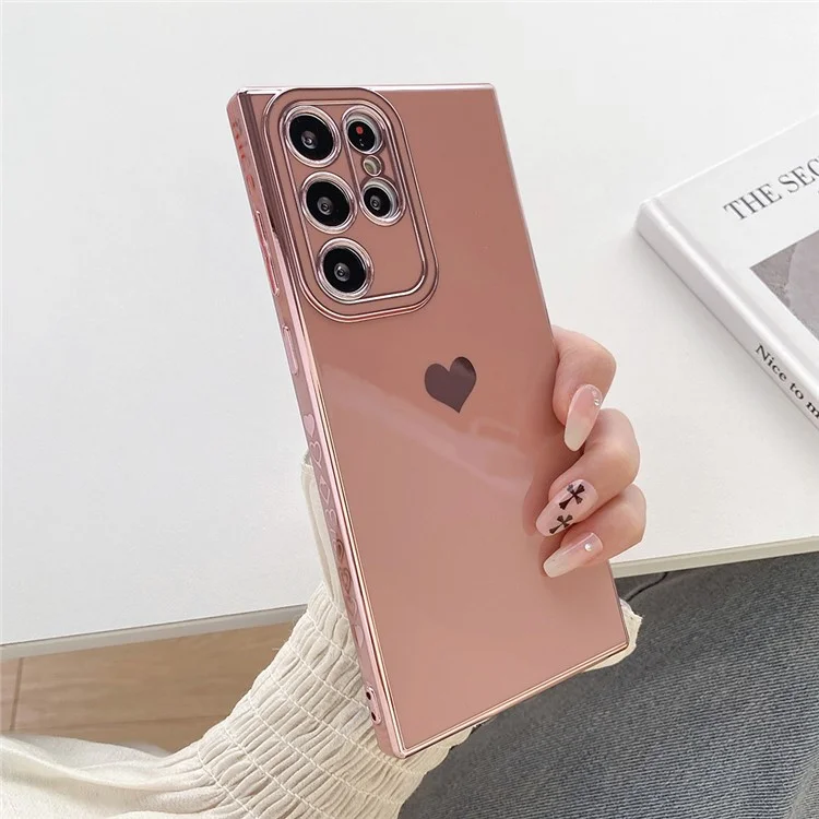 Pour Samsung Galaxy S23 Ultra Love Heart 6D Plating Phone Cover Soft TPU Camera Protection Case - Rose