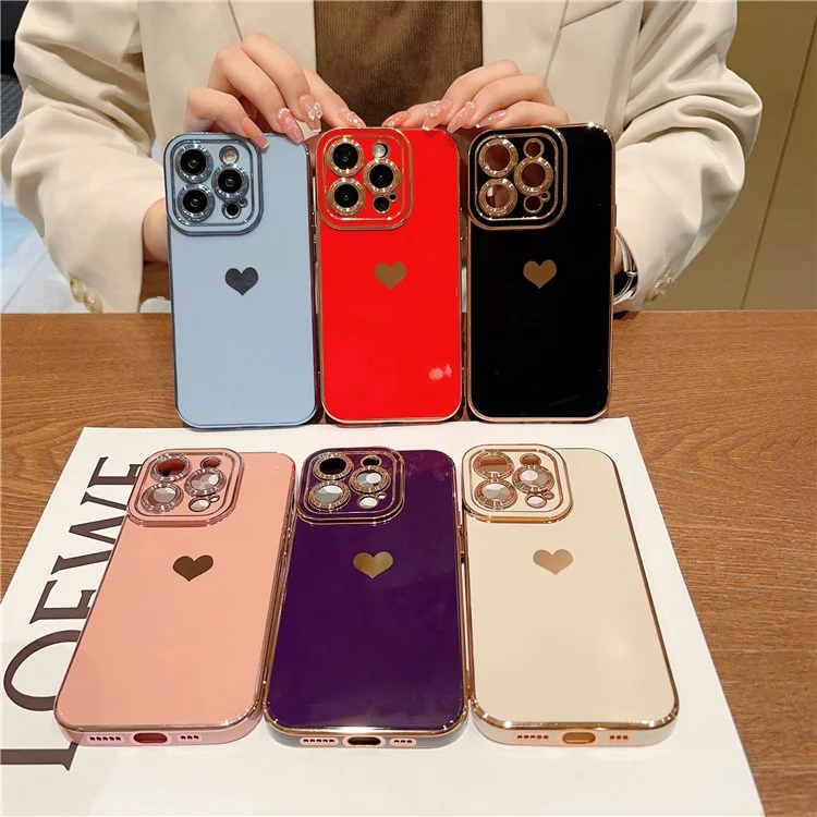 For iPhone 14 Pro Max TPU Phone Case Love Heart 6D Electroplating Phone Cover - Blue