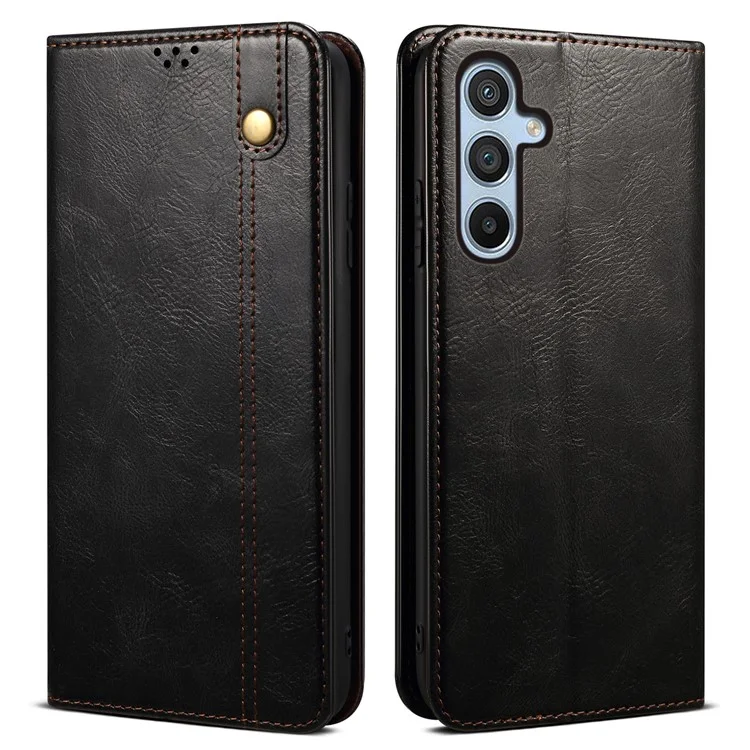 Per Samsung Galaxy M14 5G Wallet Waxy Crazy Horse Texture Leather Phone Case Stand Cell Phone Cover - Nero