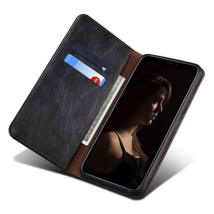 Per Samsung Galaxy M14 5G Wallet Waxy Crazy Horse Texture Leather Phone Case Stand Cell Phone Cover - Nero