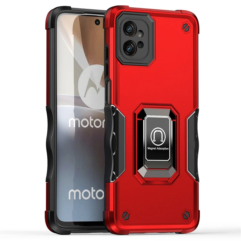 For Motorola Moto G32 4G Anti-Scratch Ring Holder Kickstand Phone Case PC+TPU Protective Phone Cover - Red