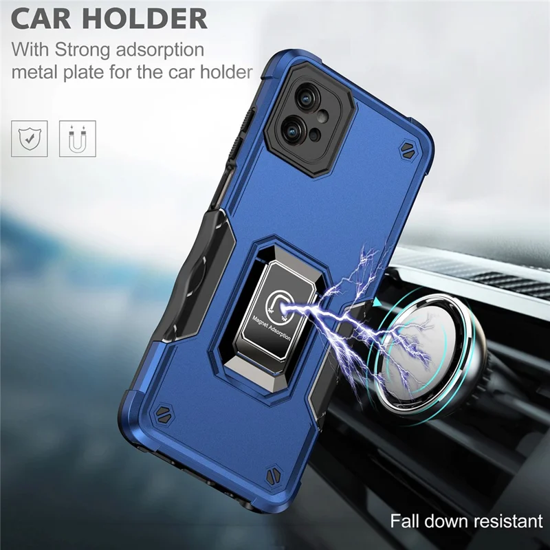 For Motorola Moto G32 4G Anti-Scratch Ring Holder Kickstand Phone Case PC+TPU Protective Phone Cover - Red