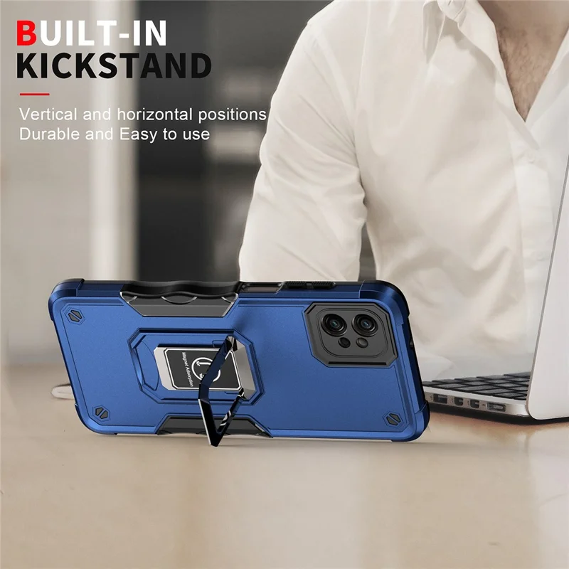 For Motorola Moto G32 4G Anti-Scratch Ring Holder Kickstand Phone Case PC+TPU Protective Phone Cover - Red