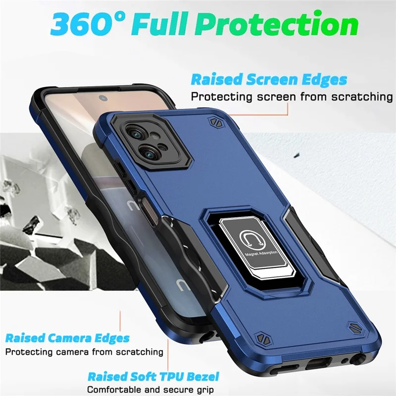 For Motorola Moto G32 4G Anti-Scratch Ring Holder Kickstand Phone Case PC+TPU Protective Phone Cover - Red