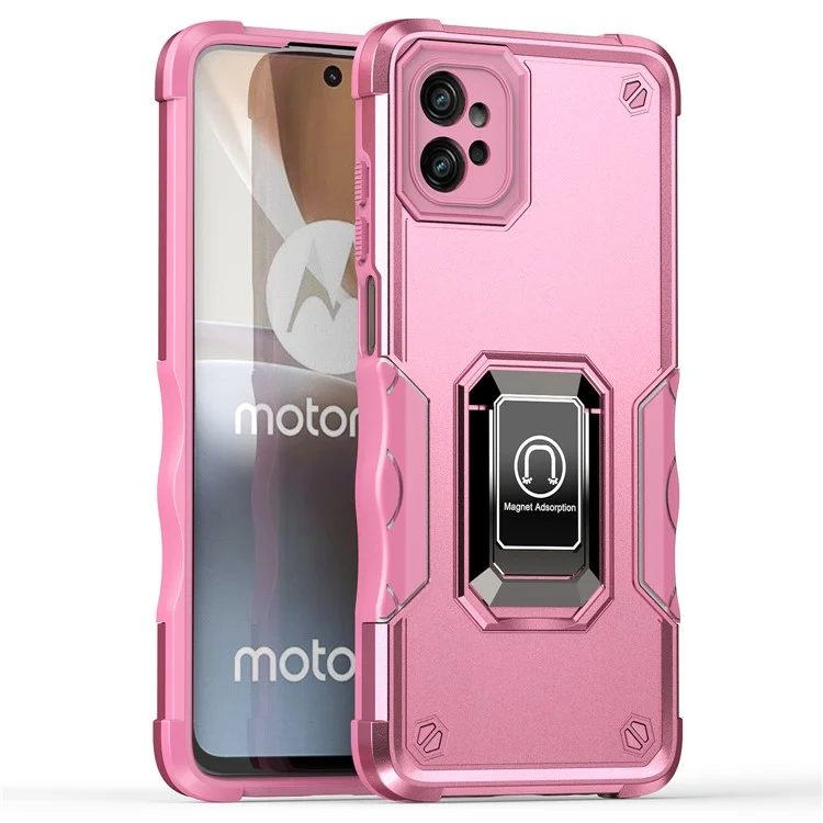 Для Motorola Moto G32 4G Anti-Scratch Ring Holder Kickstand Phone Case PC+TPU Protective Phone Cover - Pink