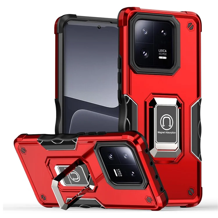 For Xiaomi 13 Pro 5G Mobile Phone Case Kickstand Hard PC+TPU Cover Work for Magnetic Car Mount - Red