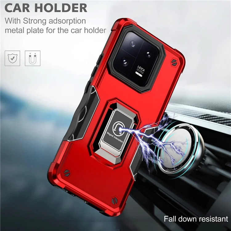 For Xiaomi 13 Pro 5G Mobile Phone Case Kickstand Hard PC+TPU Cover Work for Magnetic Car Mount - Red