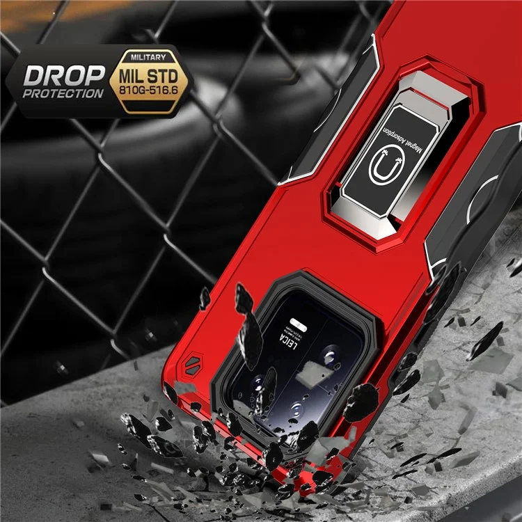 For Xiaomi 13 Pro 5G Mobile Phone Case Kickstand Hard PC+TPU Cover Work for Magnetic Car Mount - Red