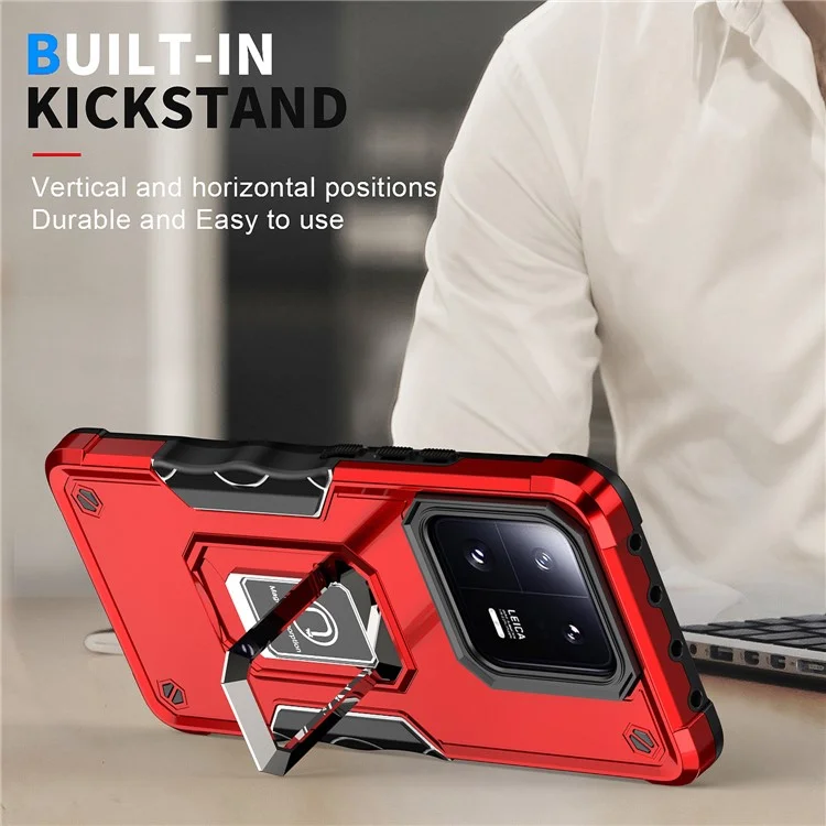 For Xiaomi 13 Pro 5G Mobile Phone Case Kickstand Hard PC+TPU Cover Work for Magnetic Car Mount - Red