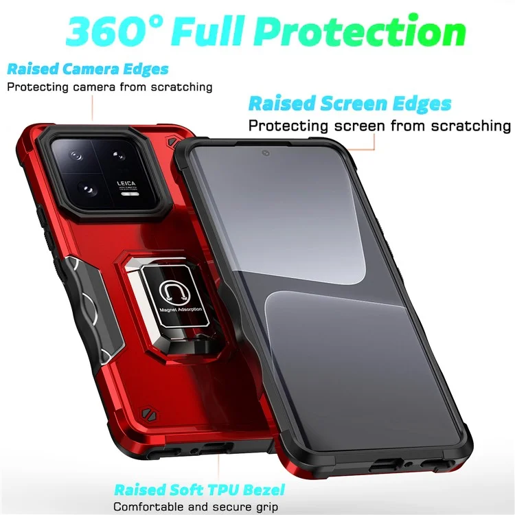 For Xiaomi 13 Pro 5G Mobile Phone Case Kickstand Hard PC+TPU Cover Work for Magnetic Car Mount - Red