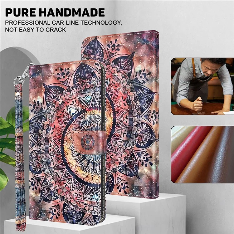Para Google Pixel 7 5G PU Leather Wallet Stand Phone Case 3D Pattern Printing Anti-drop Shell - Color Mandala