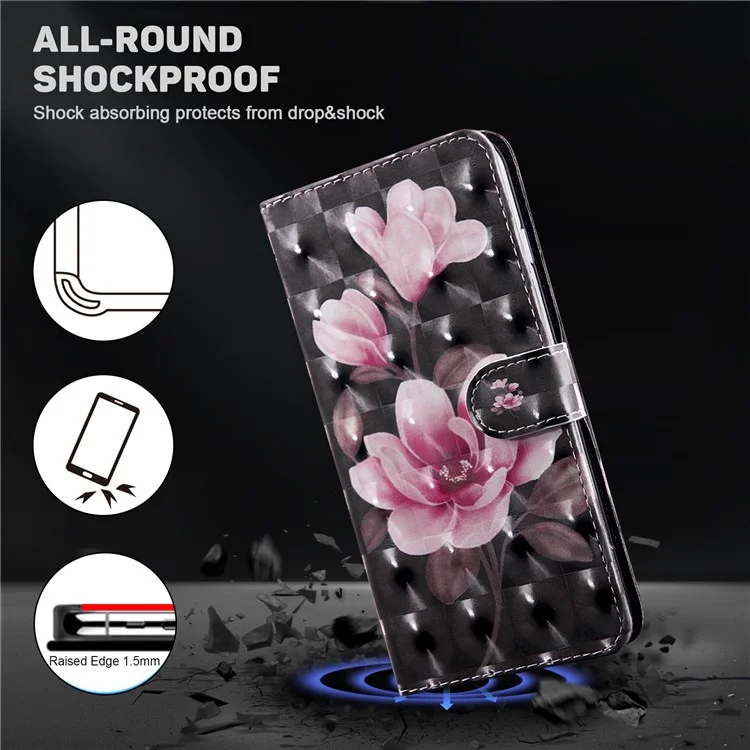 Для Google Pixel 7a PU Leather Stand Wallet Shockproof Cover 3D Pattern Printing Phone Case - Pink Flower
