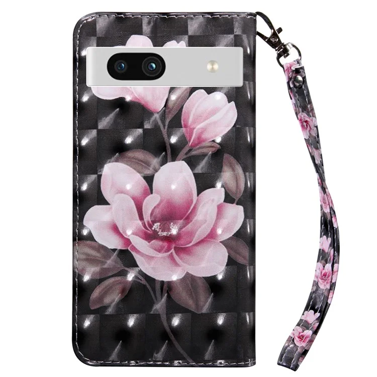 Для Google Pixel 7a PU Leather Stand Wallet Shockproof Cover 3D Pattern Printing Phone Case - Pink Flower