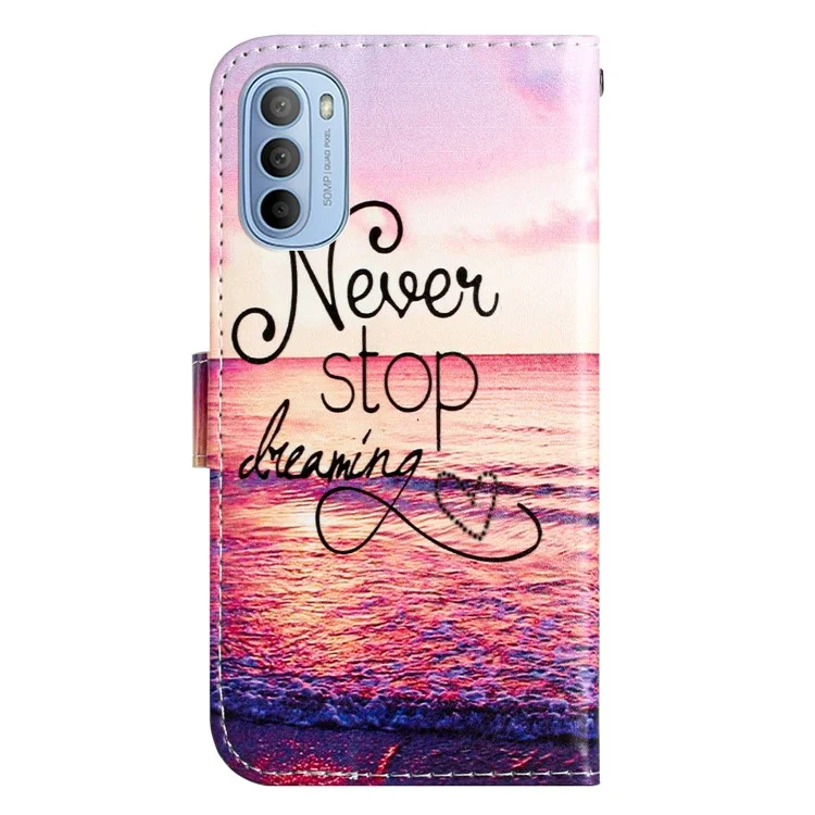 For Motorola Moto G31 4G / G41 4G Wallet Phone Case Pattern Printing PU Leather Flip Cover with Stand - Never Stop Dreaming