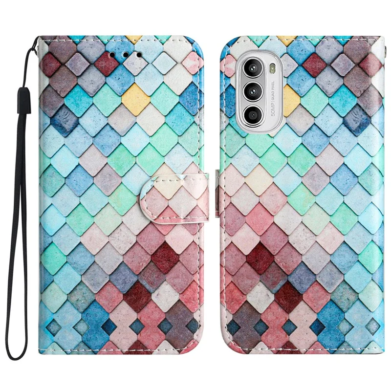 For Motorola Moto G52 4G / G82 5G PU Leather Case Pattern Printing Wallet Phone Cover with Stand - Grids
