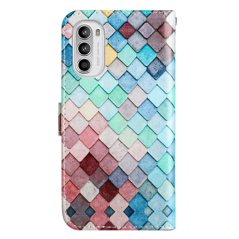 For Motorola Moto G52 4G / G82 5G PU Leather Case Pattern Printing Wallet Phone Cover with Stand - Grids